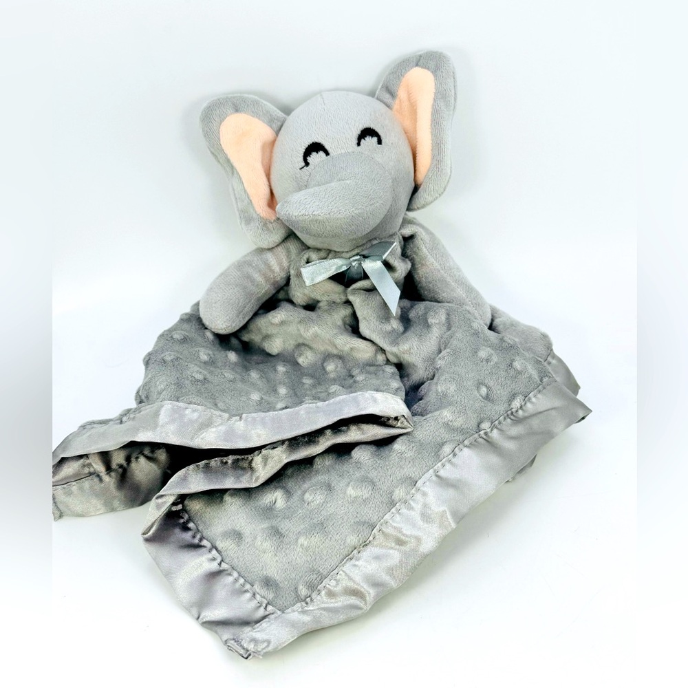 Elephant Lovey Plush Baby Security Blanket Minky Dots Satin Trim Pro Goleem Gray